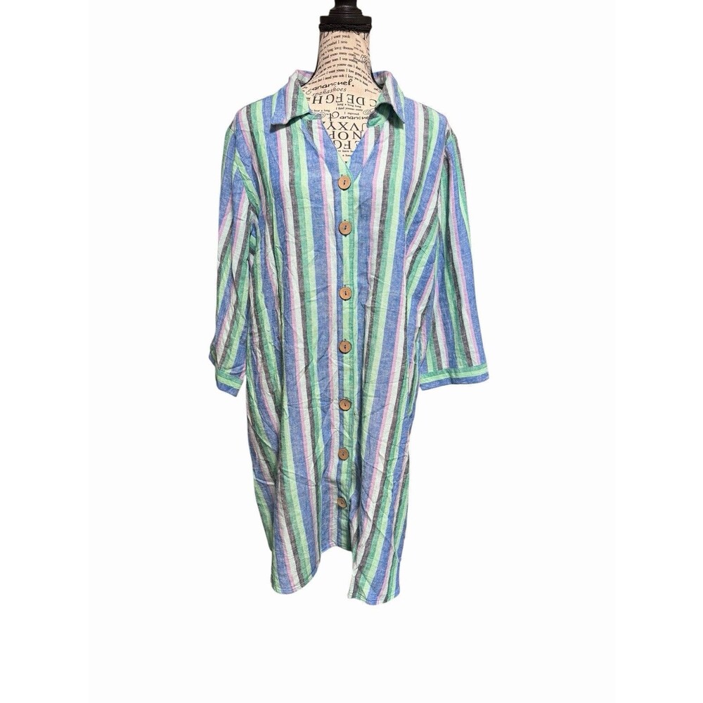 Denim & Co. Women’s Beach Button Front Shirt Dress Cover-Up Boho Size Large